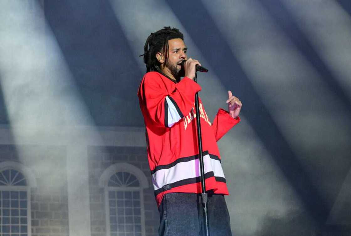 J. Cole on stage performing during the 2024 Dreamville Music Festival