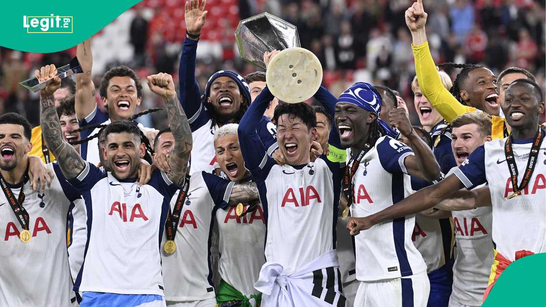 Son Heung-min, Pape Matar Sarr, Cristian Romero, Yves Bissouma, James Maddison, Tottenham Hotspur, Manchester United, UEFA Europa League, San Mames, Bilbao, Spain. Son Heung-min, Pape Matar Sarr, Cristian Romero, Yves Bissouma, James Maddison, Tottenham Hotspur, Manchester United, UEFA Europa League, San Mames, Bilbao, Spain.
