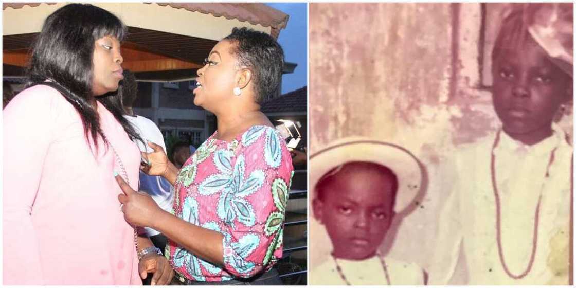 Funke Akindele Bello and sister rock matching outfits in epic throwback photo Funke Akindele Bello and sister rock matching outfits in epic throwback photo