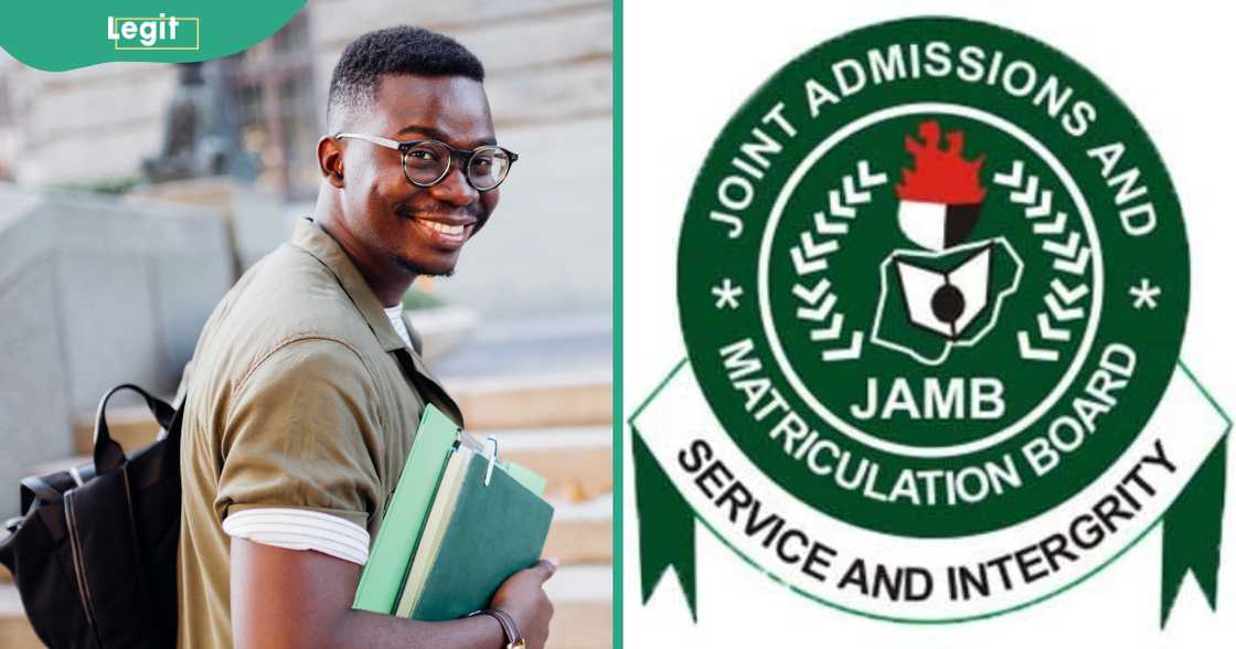 A male college student and the JAMB logo. A male college student and the JAMB logo.