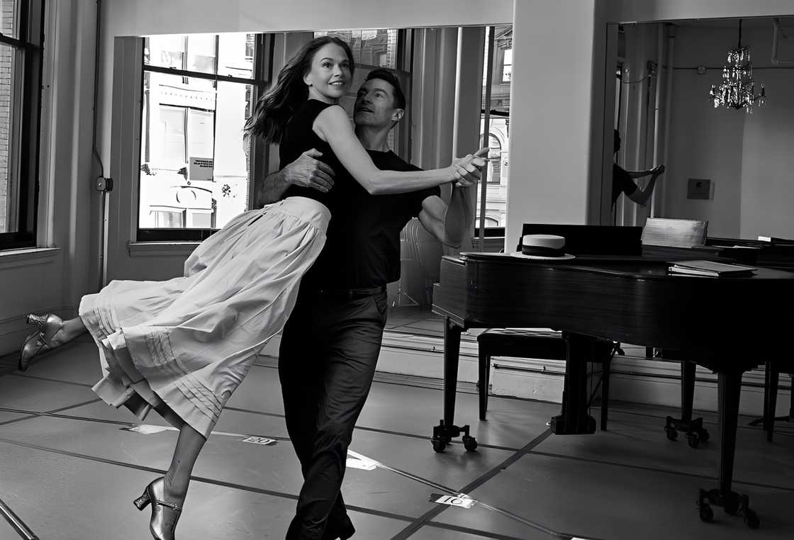 Sutton Foster and Hugh Jackman pictured dancing