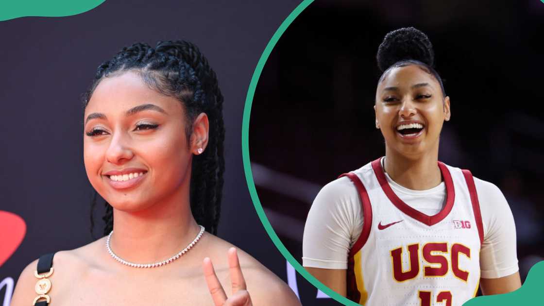 JuJu Watkins at the Dolby Theatre in Los Angeles, California (L). JuJu at Galen Center in Los Angeles, California (R) JuJu Watkins at the Dolby Theatre in Los Angeles, California (L). JuJu at Galen Center in Los Angeles, California (R)
