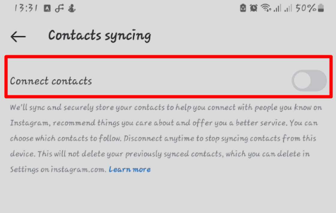 Stopping contacts from syncing on Instagram