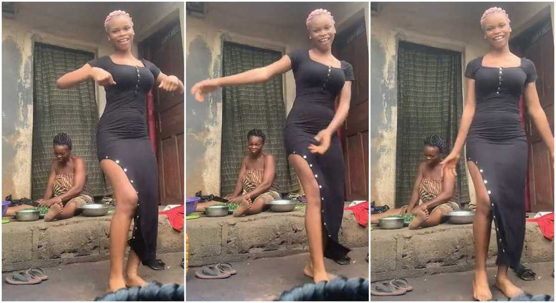 Photos of a lady dancing in front of her mother.