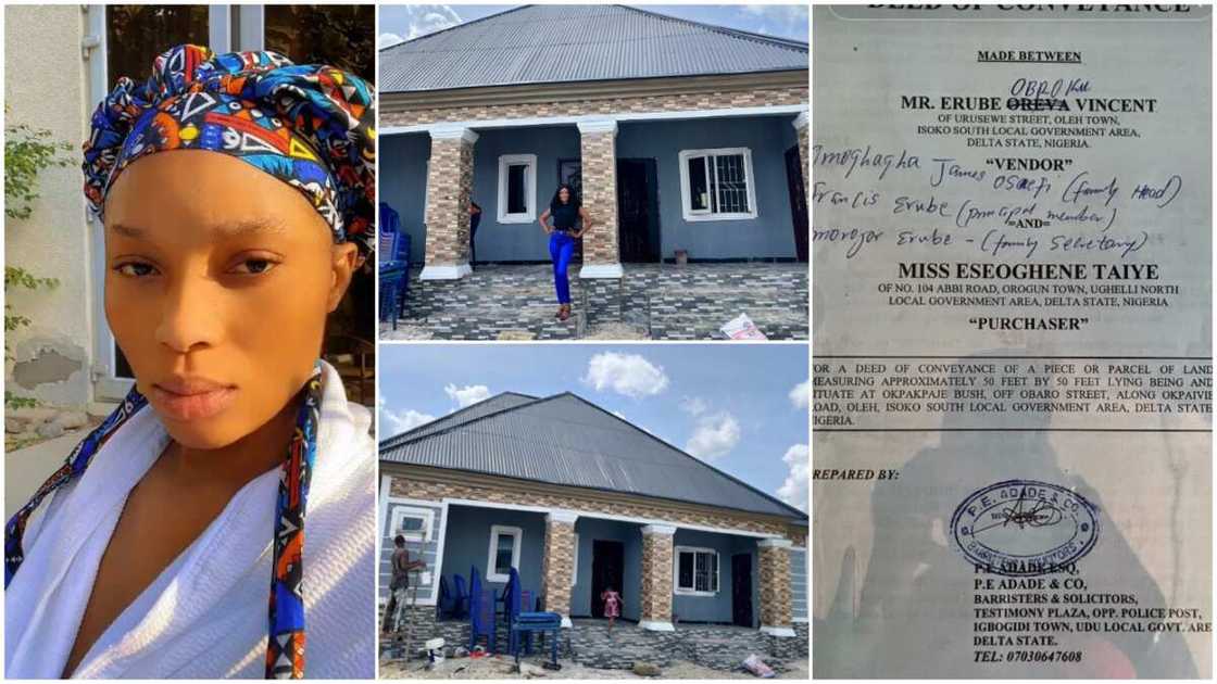 Lady built house/people congratulated her. Lady built house/people congratulated her.