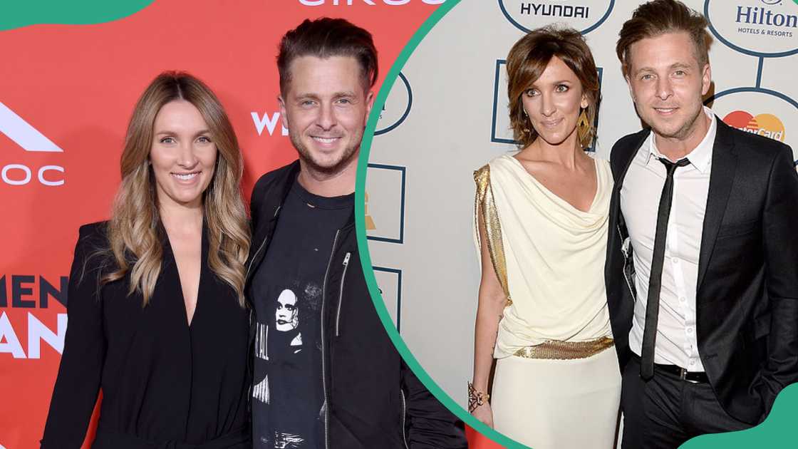 Ryan Tedder, singer of OneRepublic, and his wife Genevieve Tedder at Regency Village Theatre in Westwood, California (L). Musician Ryan Tedder and his wife Genevieve Tedder at The Beverly Hilton in Los Angeles, California (R) Ryan Tedder, singer of OneRepublic, and his wife Genevieve Tedder at Regency Village Theatre in Westwood, California (L). Musician Ryan Tedder and his wife Genevieve Tedder at The Beverly Hilton in Los Angeles, California (R)