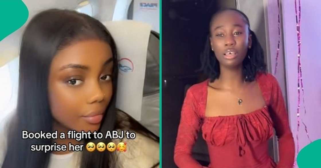 Lady books flight to Abuja to surprise her sister on her 21st birthday, gifts her iPhone, wigs. Lady books flight to Abuja to surprise her sister on her 21st birthday, gifts her iPhone, wigs.