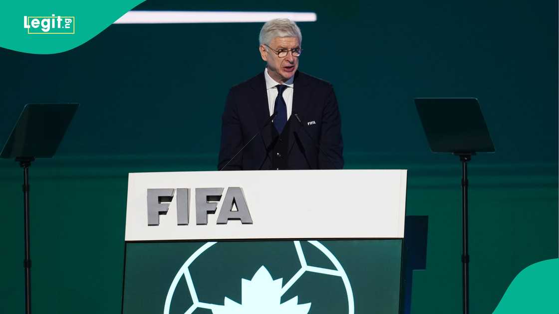 Arsène Wenger speaks during the 76th FIFA Congress on April 30, 2026. Photo by Rich Lam