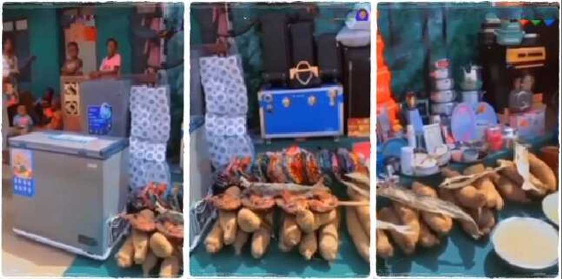 A video has shown the plenty bride prize received by the parents of a Nigerian lady. A video has shown the plenty bride prize received by the parents of a Nigerian lady.