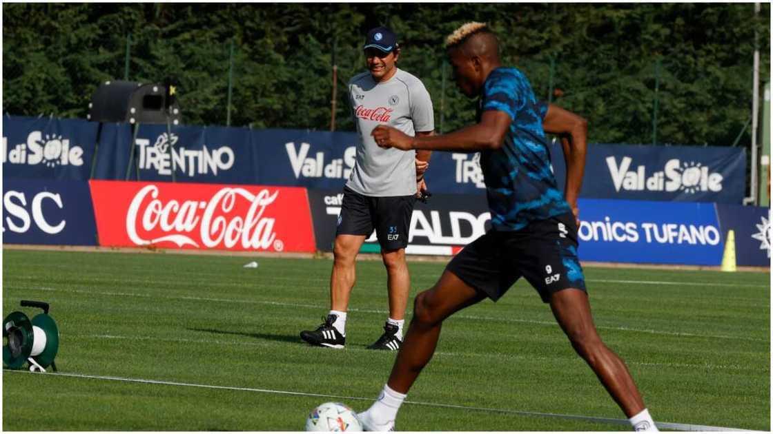 Victor Osimhen training under Antonio Conte's supervision. Victor Osimhen training under Antonio Conte's supervision.