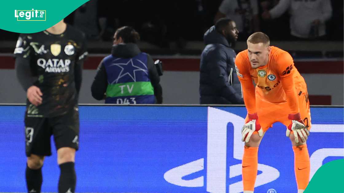 Filip Jorgensen, Chelsea, PSG, Parc des Princes, UEFA Champions League. Filip Jorgensen, Chelsea, PSG, Parc des Princes, UEFA Champions League.