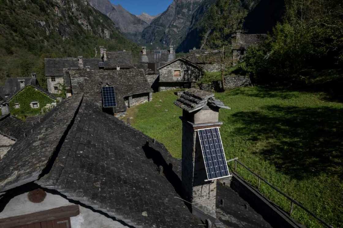 A solar panel on a chimney in the Bavona valley A solar panel on a chimney in the Bavona valley