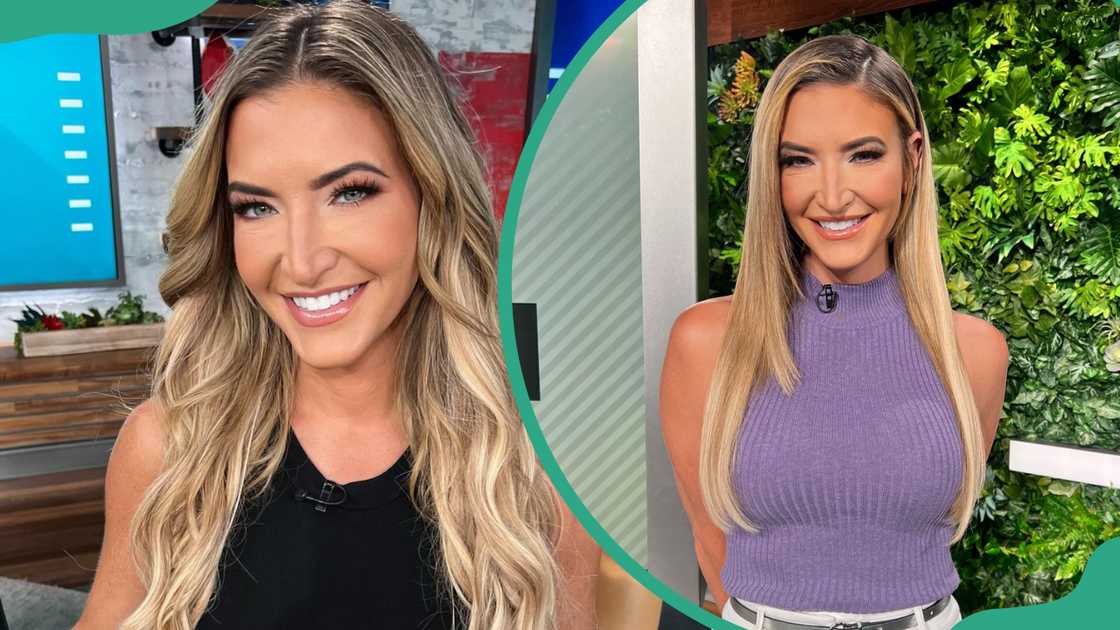 Cynthia Frelund smiles in black and purple sleeveless tops