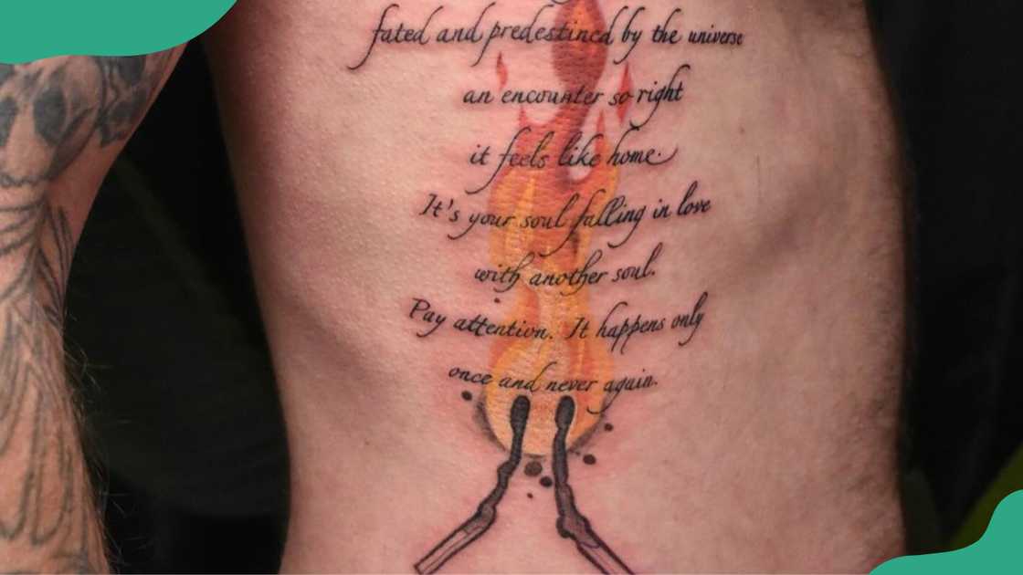 Twin flames quote tattoo on the left side Twin flames quote tattoo on the left side