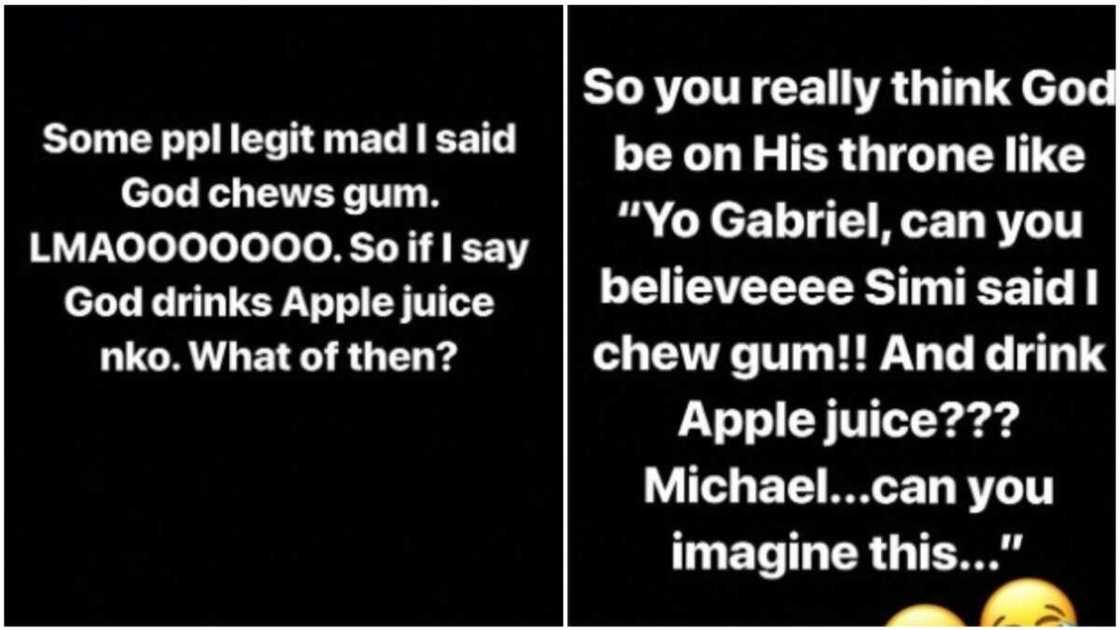 God still likes me” - Simi addresses those bashing her for saying that God chews bubble gum God still likes me” - Simi addresses those bashing her for saying that God chews bubble gum