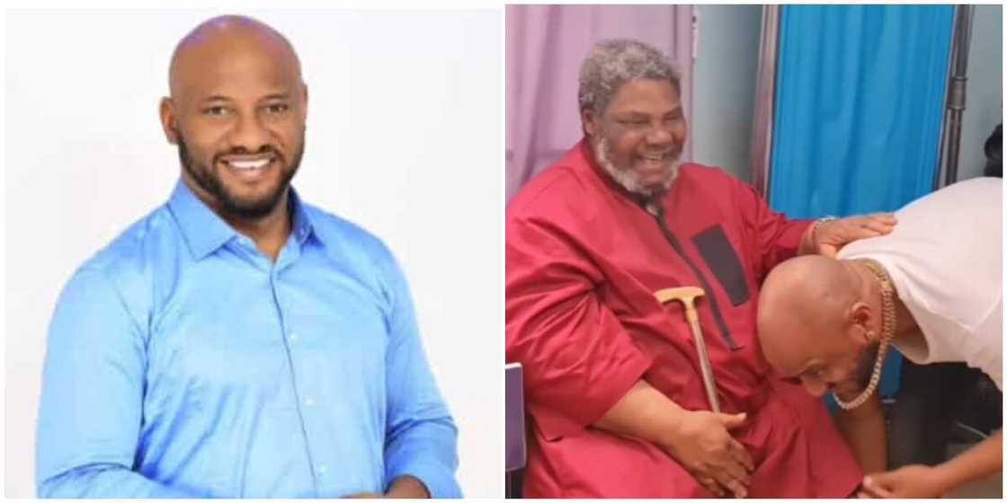 Pete Edochie, Yul Edochie and Pete Edochie on movie set for The Godfather Pete Edochie, Yul Edochie and Pete Edochie on movie set for The Godfather