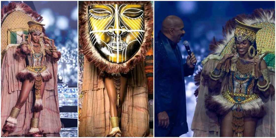 Beautiful photos as Nigerian masquerade themed costume honoured as the best at Miss Universe 2021 Beautiful photos as Nigerian masquerade themed costume honoured as the best at Miss Universe 2021