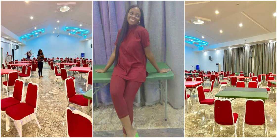 Massive reactions as Nigerian woman launches event centre, shares adorable photos