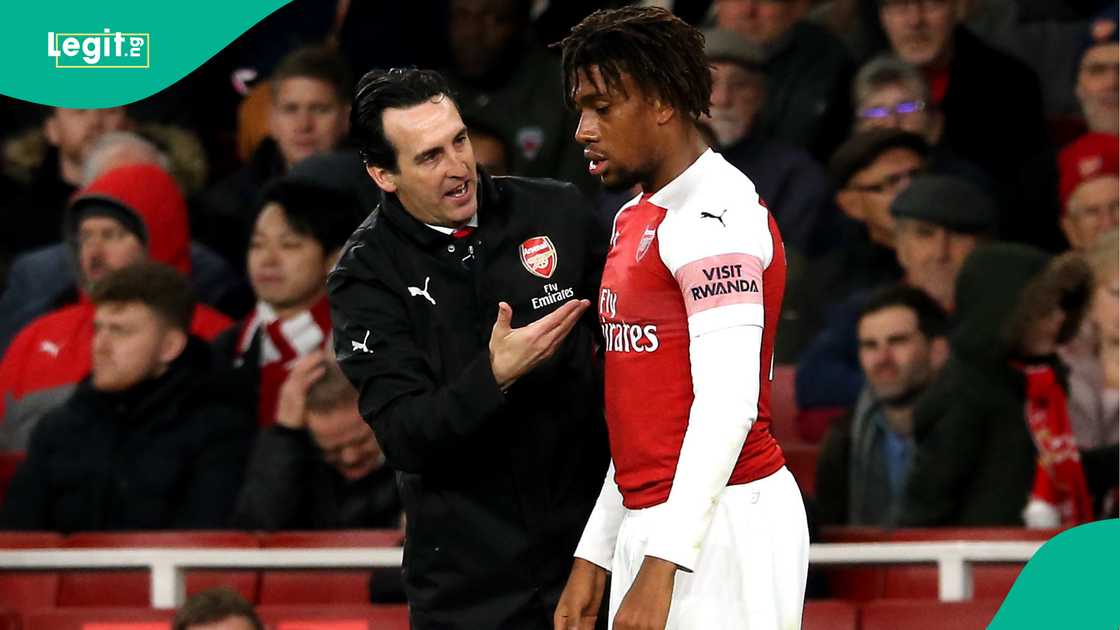 Unai Emery, Alex Iwobi, Arsenal, Huddersfield Town, Emirates Stadium, London, England, Premier League Unai Emery, Alex Iwobi, Arsenal, Huddersfield Town, Emirates Stadium, London, England, Premier League