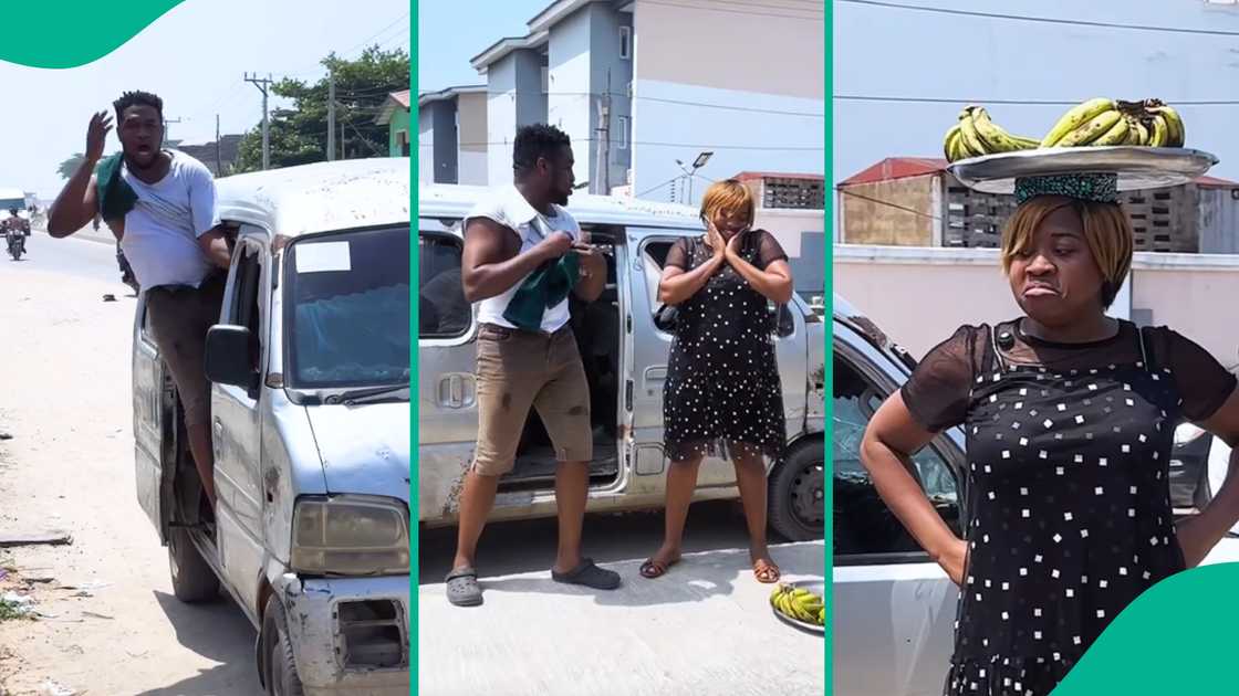 Veekee James introverted husband Femi Atere acts as bus conductor in funny video