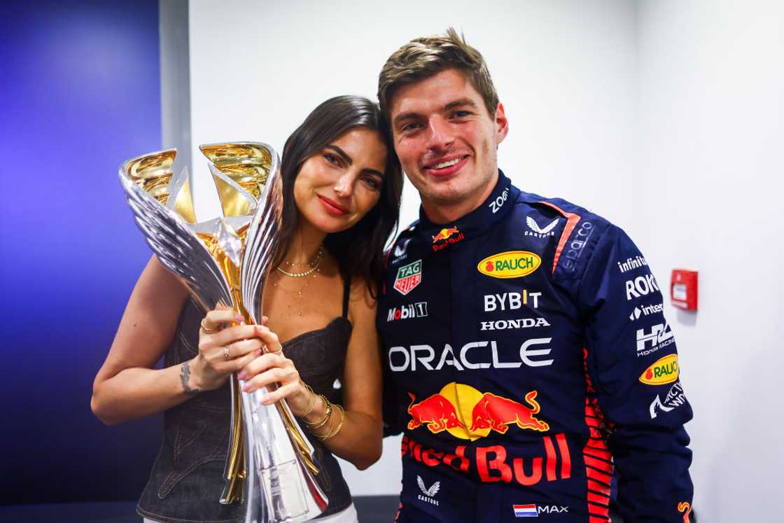 Max Verstappen and Kelly Piquet in Abu Dhabi, United Arab Emirates. Max Verstappen and Kelly Piquet in Abu Dhabi, United Arab Emirates.