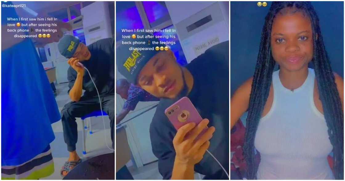 Back phone, lady dislikes man, because of his phone, lady loses interest in man Back phone, lady dislikes man, because of his phone, lady loses interest in man