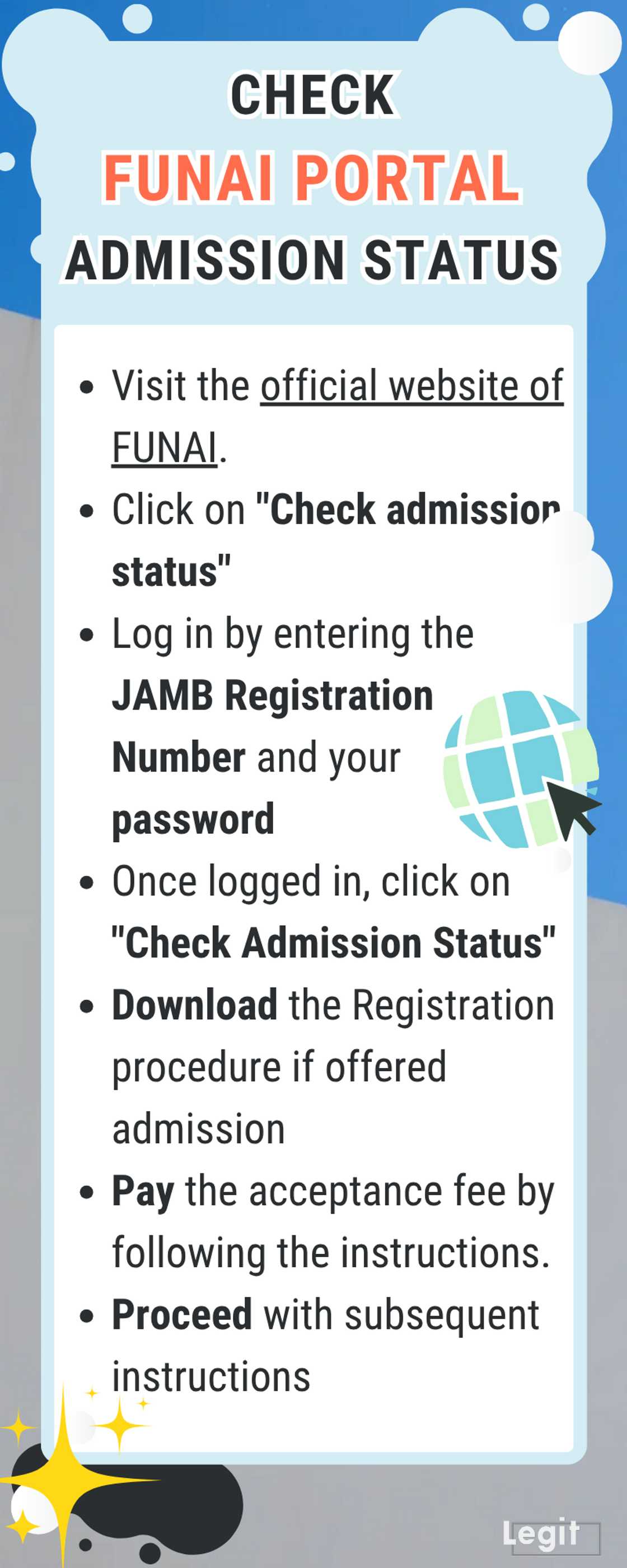 How do I check my admission status on the FUNAI portal How do I check my admission status on the FUNAI portal