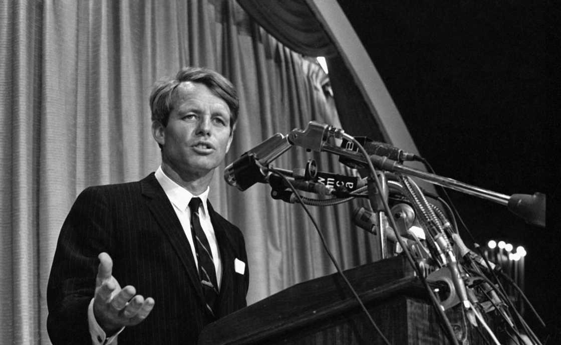 Robert Kennedy speaking at a press conference