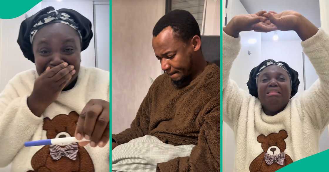 After 7 years of trying, Nigerian husband breaks down as wife announces pregnancy.