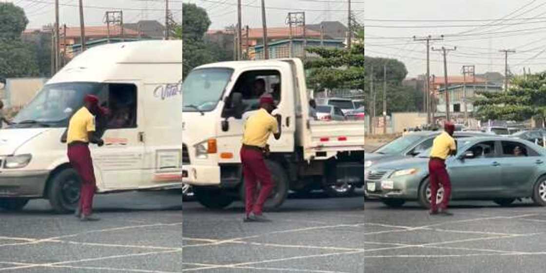 Viral Video Shows LASTMA Officer Dancing As He Controls Traffic in Lagos, People React Viral Video Shows LASTMA Officer Dancing As He Controls Traffic in Lagos, People React