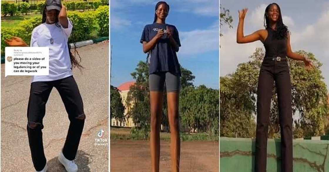 Tall lady dances on the road Tall lady dances on the road