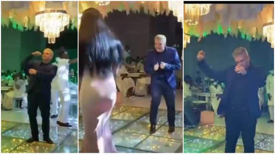 Nigerians wowed as white man dances at a wedding reception, videos goes viral