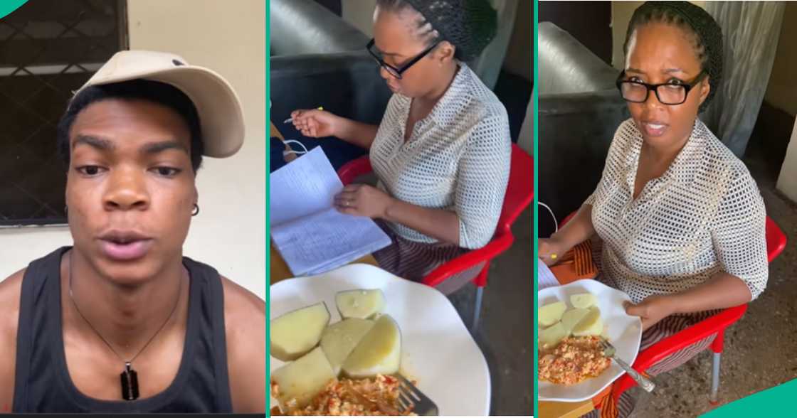A Nigerian man jokingly scolds his mum for not saying “thank you” after giving her food. A Nigerian man jokingly scolds his mum for not saying “thank you” after giving her food.