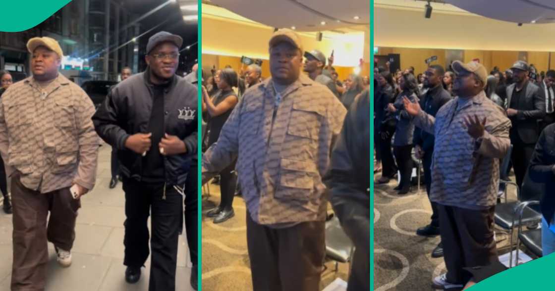 Cubana Chiefpriest attends Pastor Tobi Adegboyega's church service.