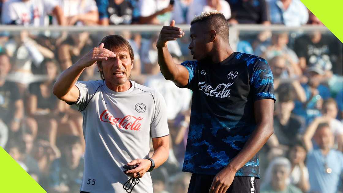 Antonio Conte and Victor Osimhen at Napoli training.