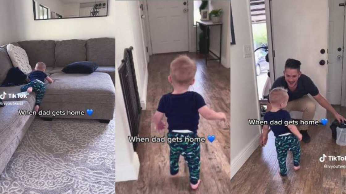 Little boy excited and happy to see dad Little boy excited and happy to see dad