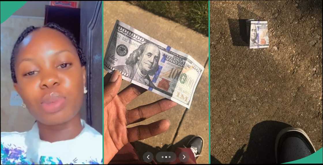 Reactions as lady shows what she saw at the back of "$100" she picked up