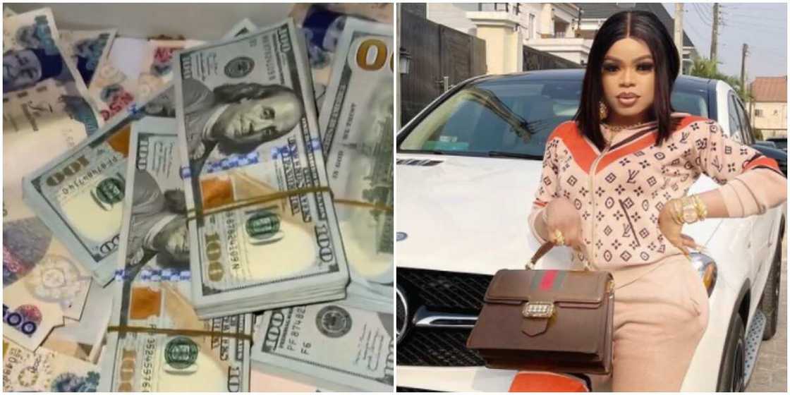 Bobrisky shows off money