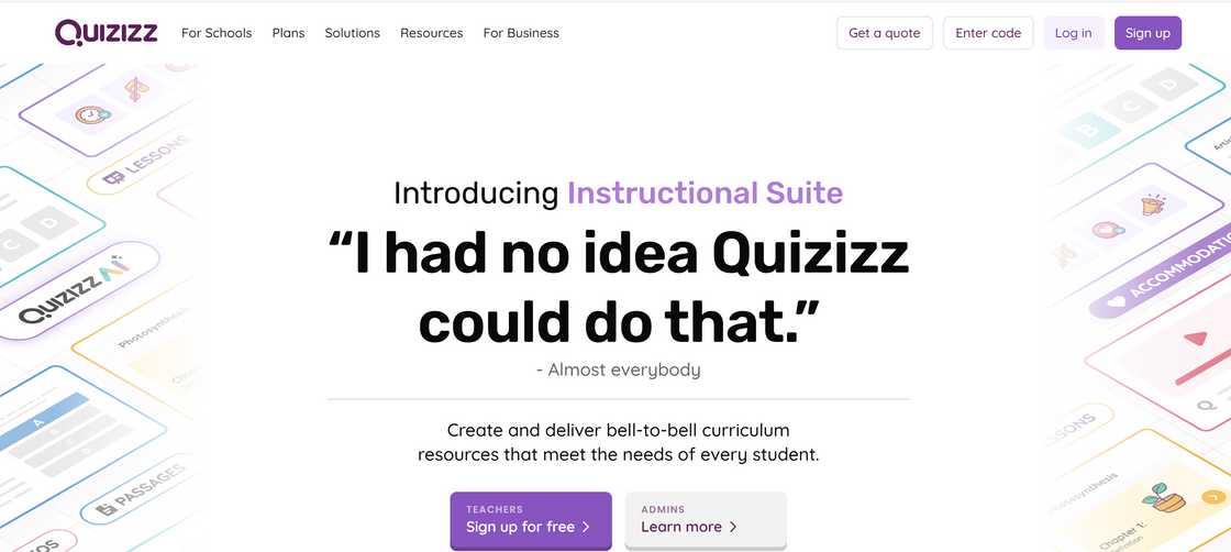 Quizizz homepage