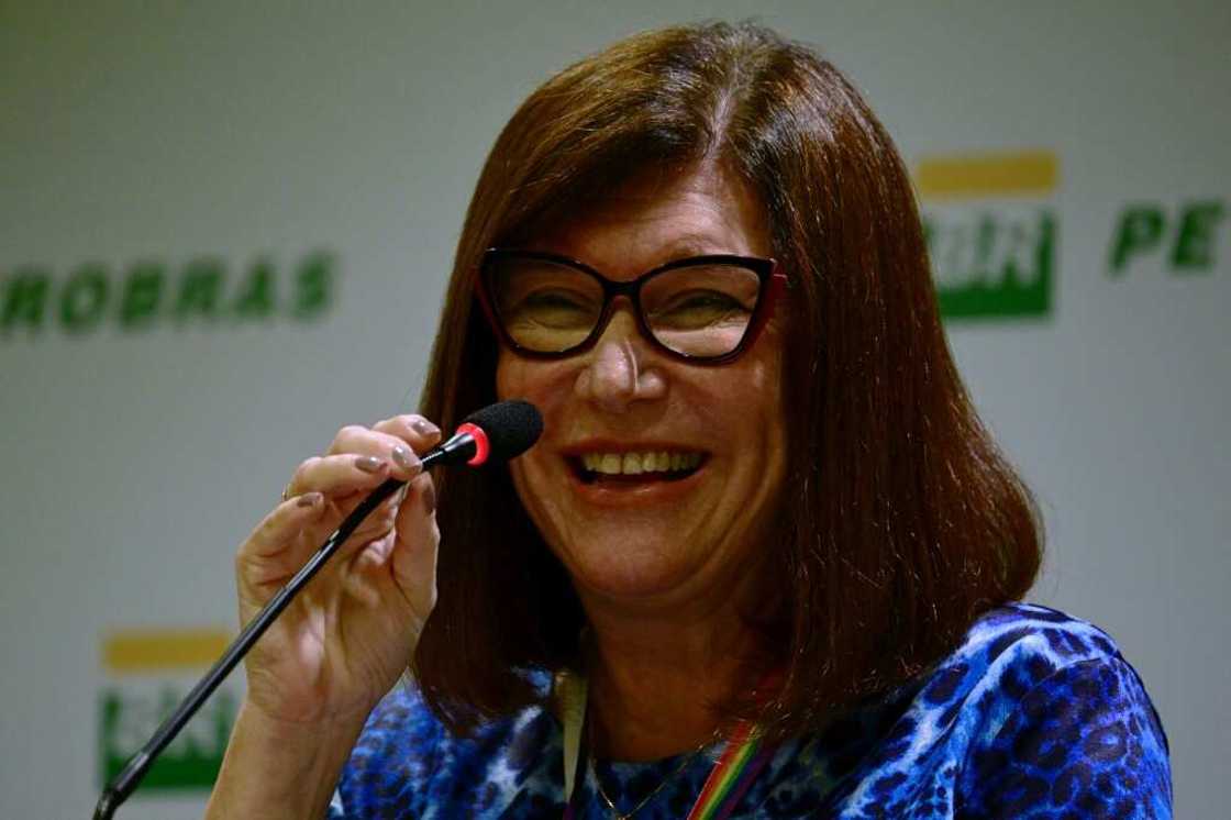 Brazilian oil and gas company Petrobras President Magda Chambriard gestures during a press conference in Rio de Janeiro on May 27, 2024