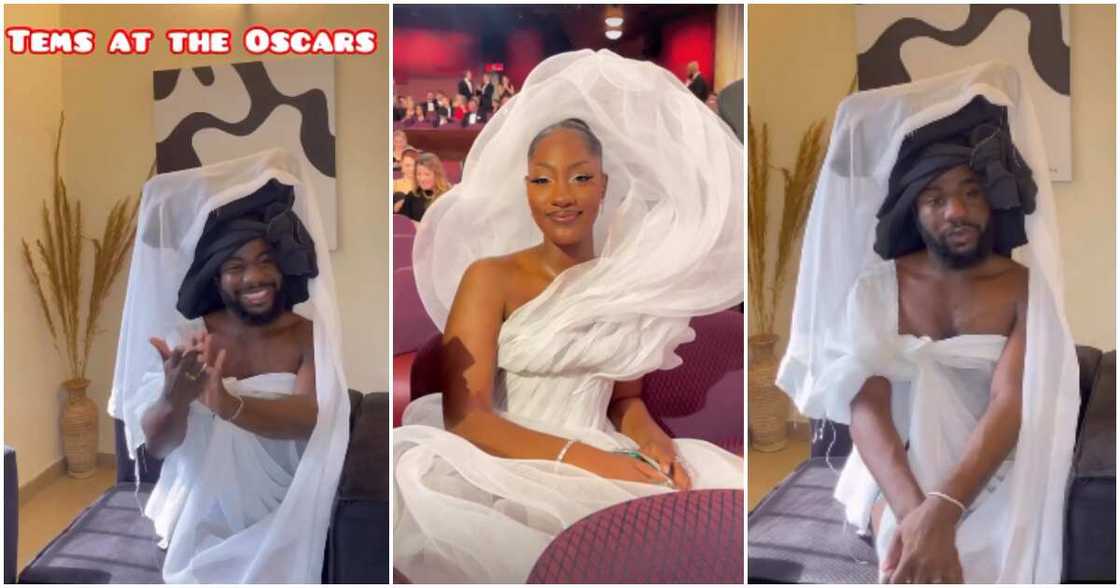 Skitmaker JayonAir recreates Tems' Oscars outfit. Skitmaker JayonAir recreates Tems' Oscars outfit.