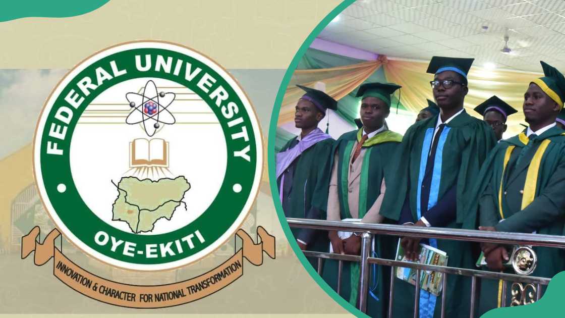 The FUOYE logo and graduates on their convocation day The FUOYE logo and graduates on their convocation day