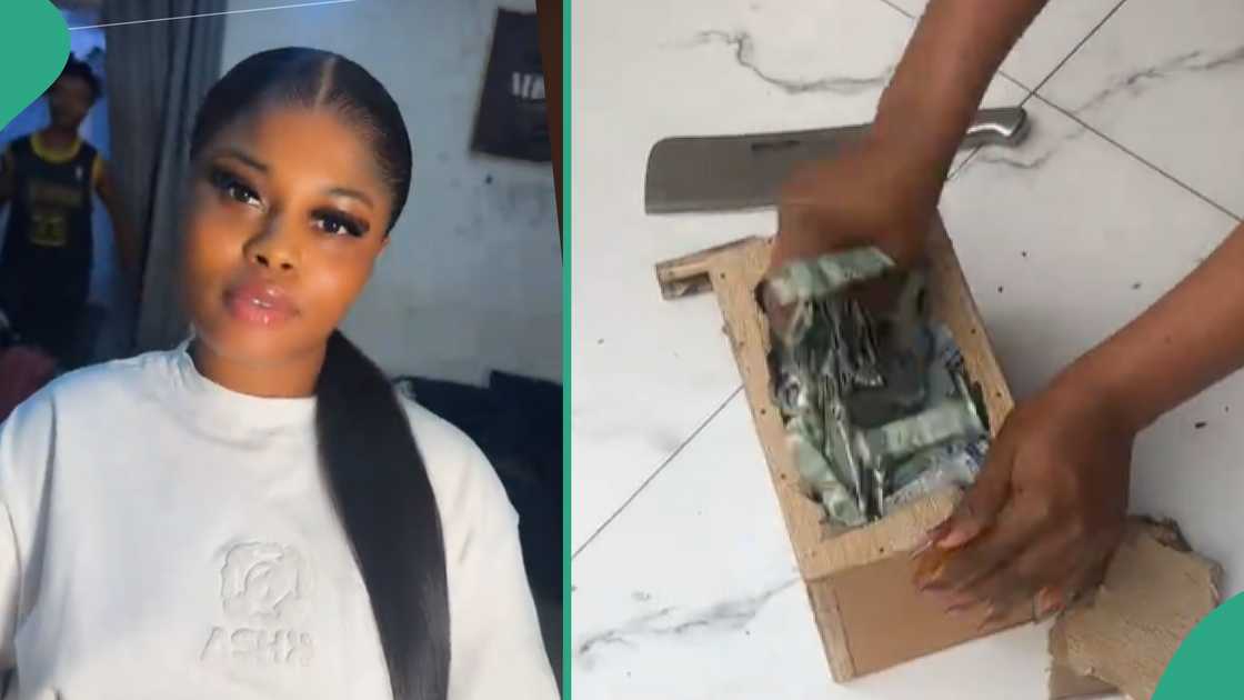 Nigerian lady opens her saving box amid Christmas and New Year celebrations. Nigerian lady opens her saving box amid Christmas and New Year celebrations.