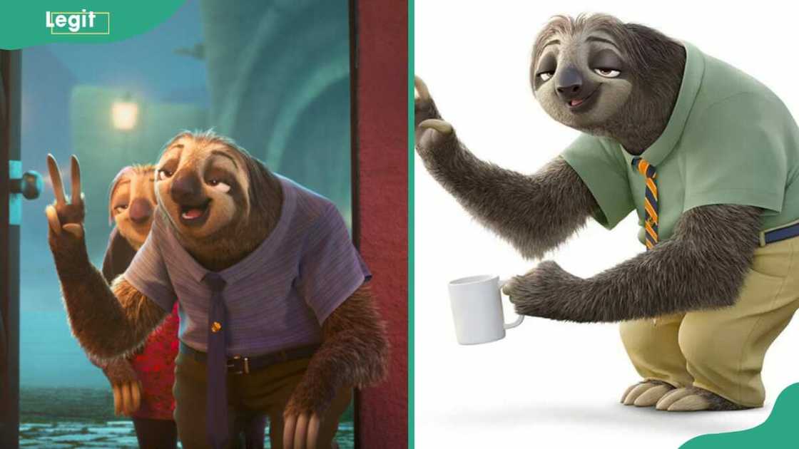 Flash from Zootopia making a gesture with two fingers and holding a cup Flash from Zootopia making a gesture with two fingers and holding a cup