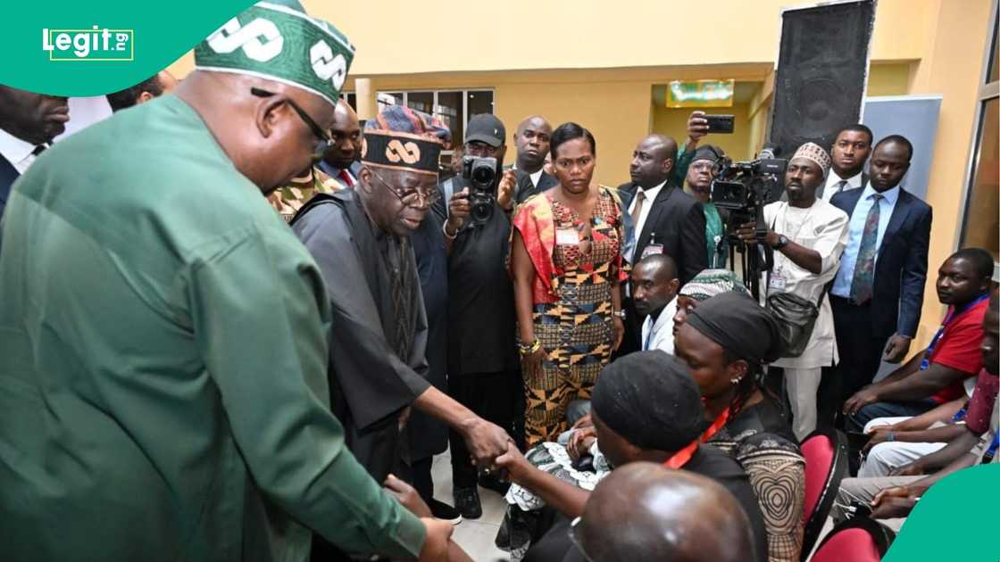 President Tinubu meeting Plateau attack victims at Jos airport hall with officials President Tinubu meeting Plateau attack victims at Jos airport hall with officials