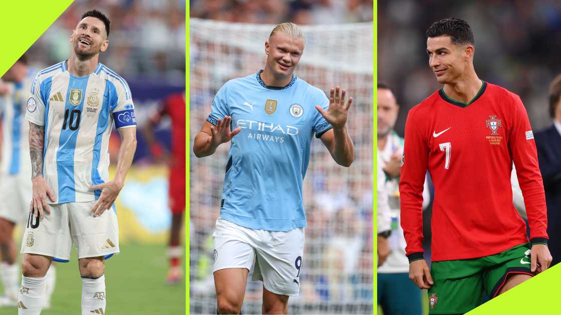 Haaland has been placed in the same bracket as Lionel Messi and Cristiano Ronaldo after scoring 91 goals in 100 Man City appearances. Photos by Elsa, Catherine Ivill—AMA, and Justin Setterfield. Haaland has been placed in the same bracket as Lionel Messi and Cristiano Ronaldo after scoring 91 goals in 100 Man City appearances. Photos by Elsa, Catherine Ivill—AMA, and Justin Setterfield.
