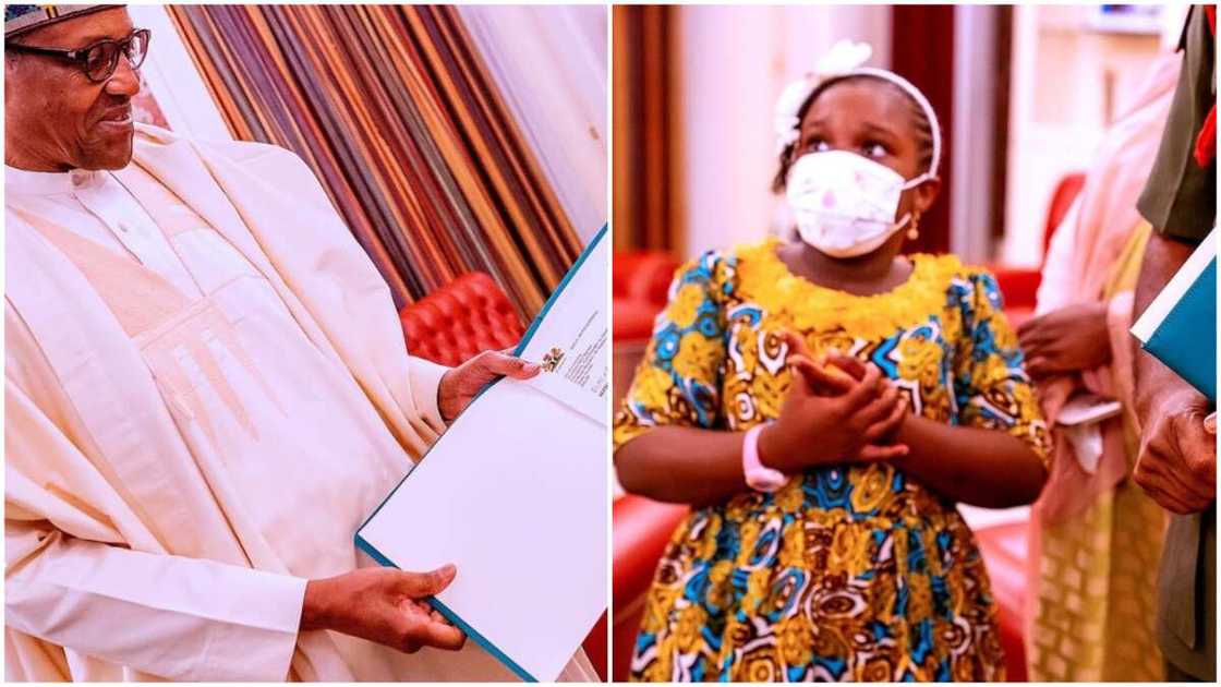 Daughter of Buhari's ex-ADC shows uncommon confidence, salutes president as family visits Aso Villa Daughter of Buhari's ex-ADC shows uncommon confidence, salutes president as family visits Aso Villa