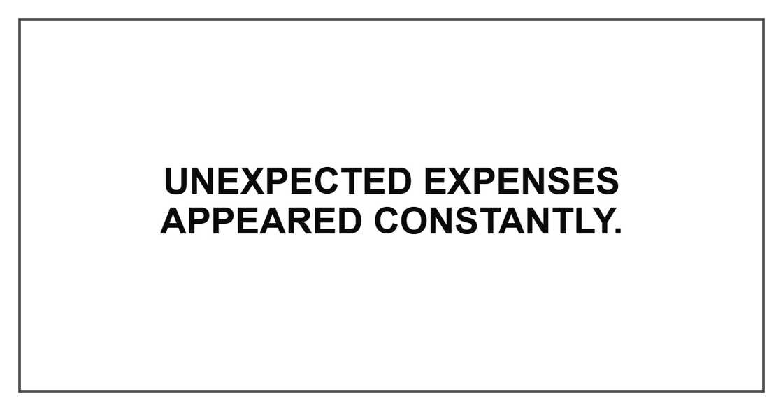 Unexpected expenses appeared constantly.