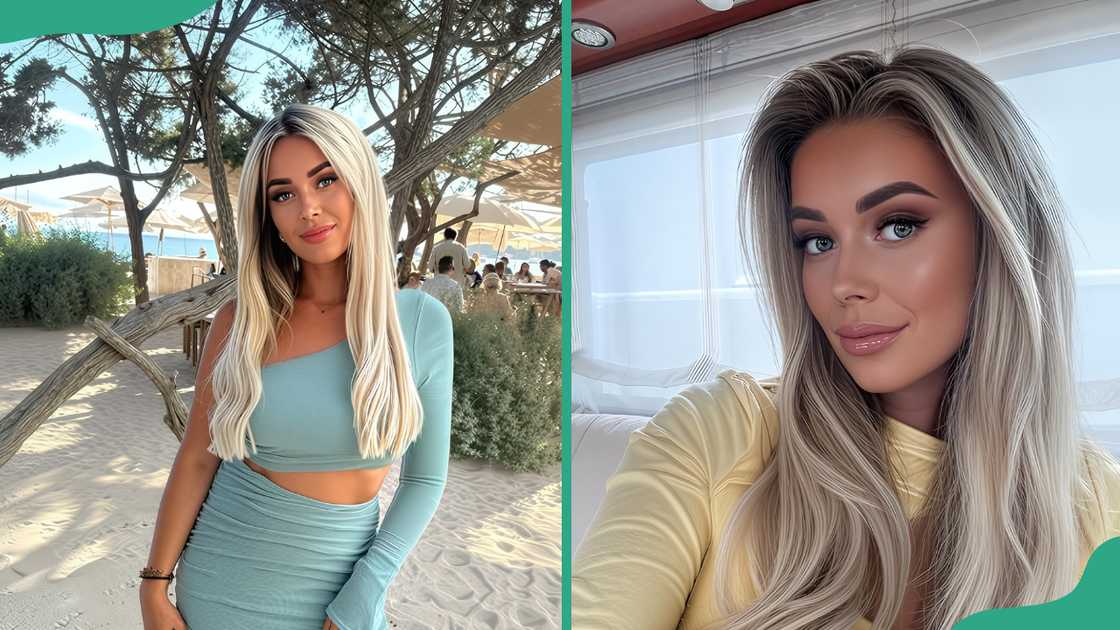 Joyce Godefridi posing on the beach on (L). The social media personality poses in a yellow top indoors (R) Joyce Godefridi posing on the beach on (L). The social media personality poses in a yellow top indoors (R)