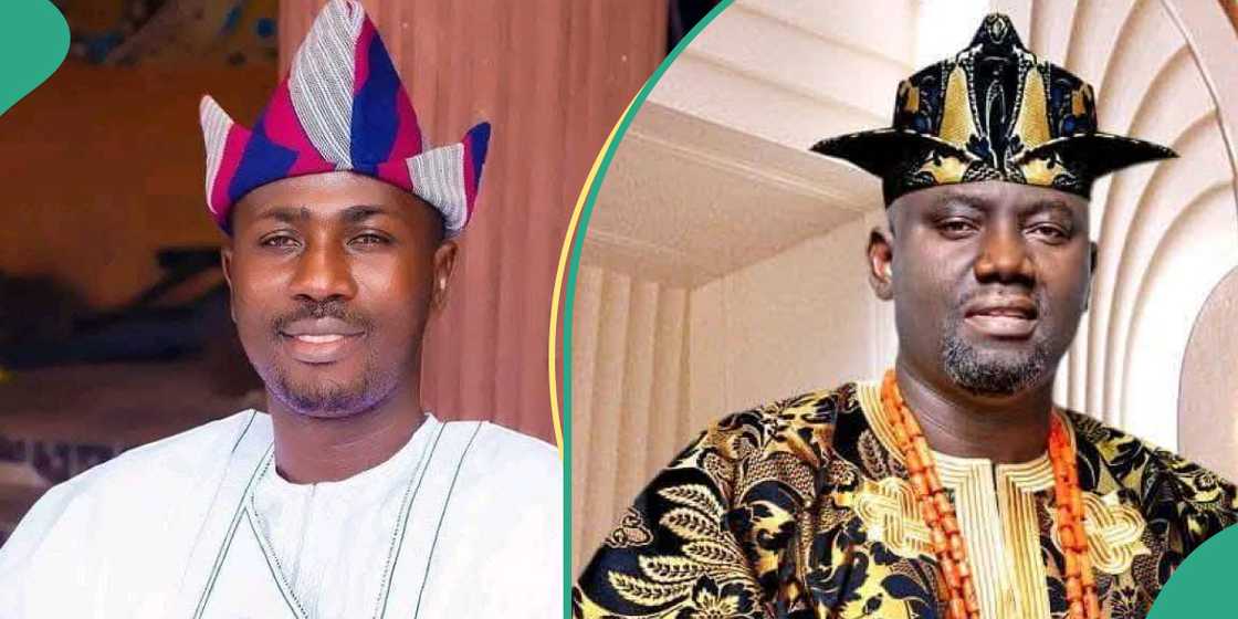 Former aspirant to Alaafin stool Sanda Ladigbolu and eventual Alaafin-elect Oba Owoade Former aspirant to Alaafin stool Sanda Ladigbolu and eventual Alaafin-elect Oba Owoade